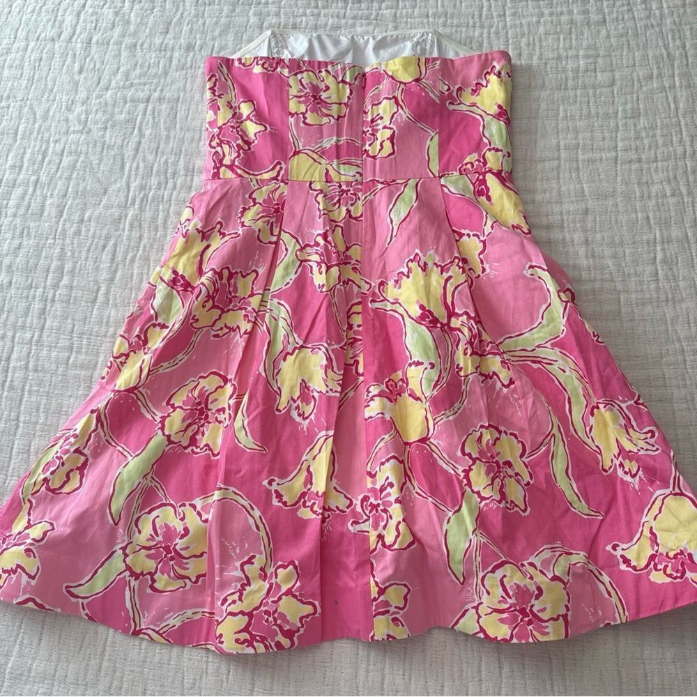 Lilly Pulitzer Blossom Strapless Lined Dress W/Pockets in Hotty Pink Day Size 6 - Picture 3 of 8